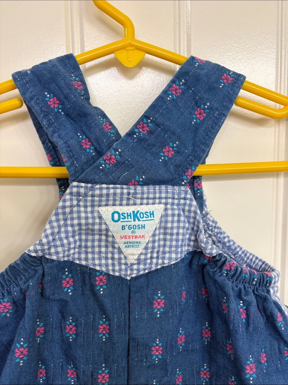 Vintage OshKosh B'gosh‎ Denim-Style Blue Floral Gingham Bubble Romper